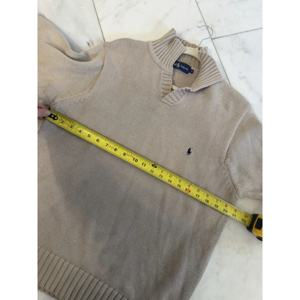 Ralph Lauren Blue Label Men’s Small Beige Open Collared Sweater Vintage Y2K EUC - Picture 4 of 6